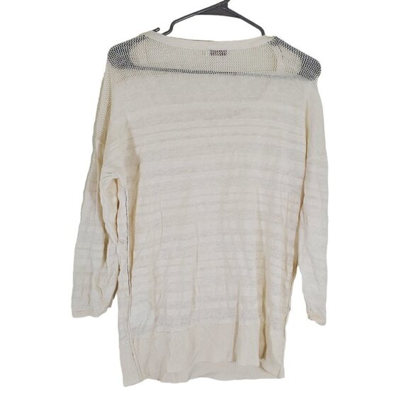 Mos Mosh 100% Linen Open Quiet Luxury Old Money Stripes Top Womens M Off-White - Picture 2 of 10
